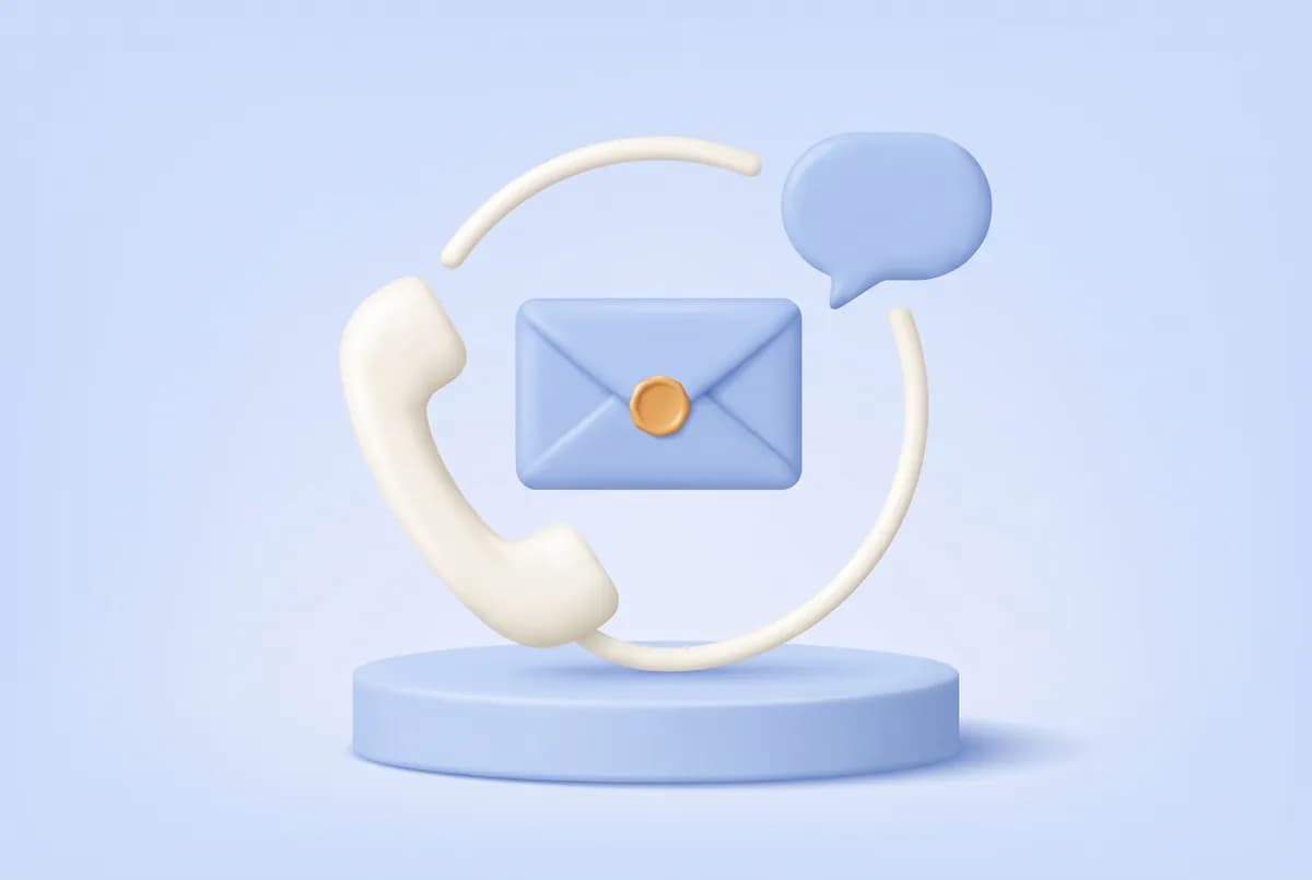 Telefonhörer, Sprechblase und Umschlag als Kanäle